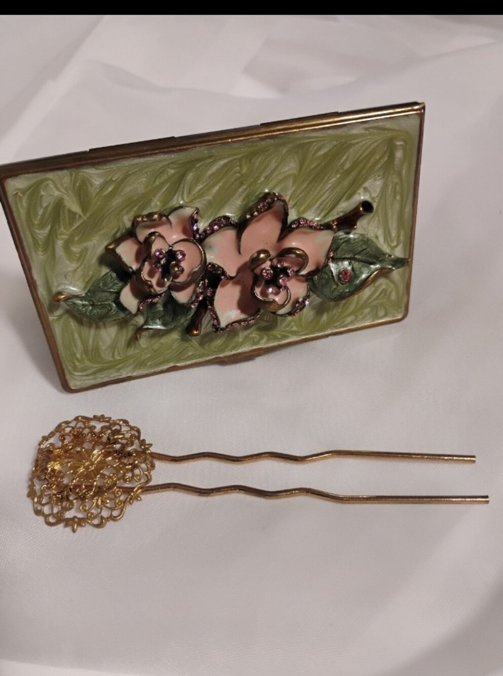 Argento SC business card holder Bundled with filigree hair pin/Unique Vintage